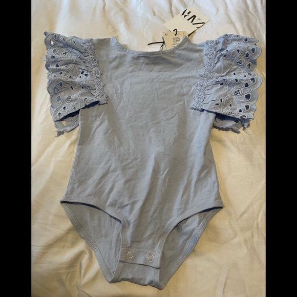 Zara One Pieces Zara Girls Onesie With Eyelet Flutter Sleeves